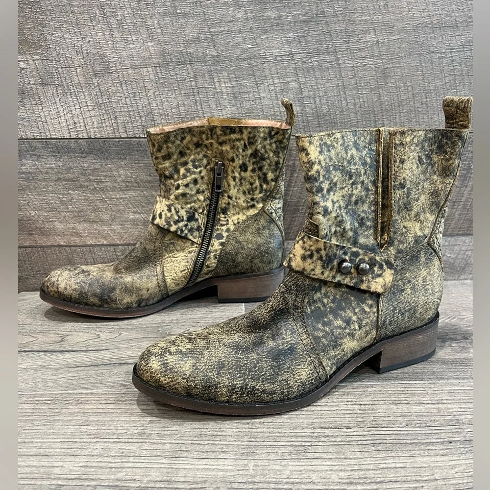 Spirit Lucchese Short boots Olivia crackled brown Black leather Moto Western 7.5 - Picture 4 of 9